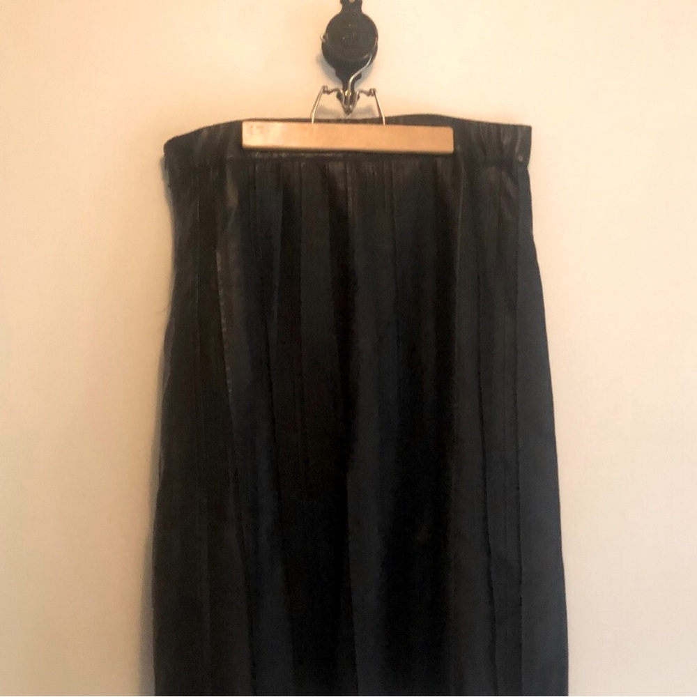 PRESS fashion pleated faux leather skirt. Raw hem line. Size 16